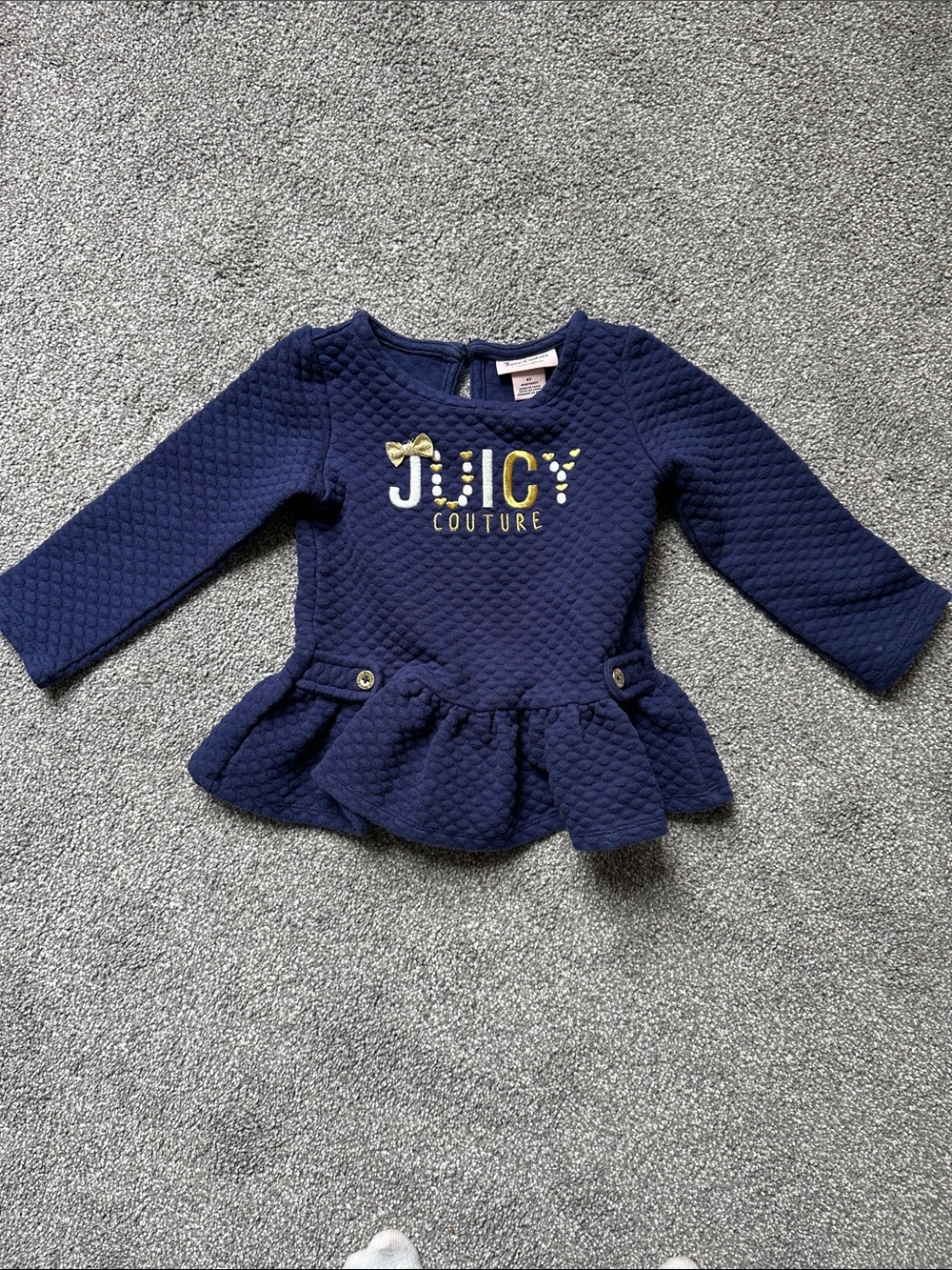 Juicy Couture Navy Quilted Peplum Sweatshirt with Gold Logo